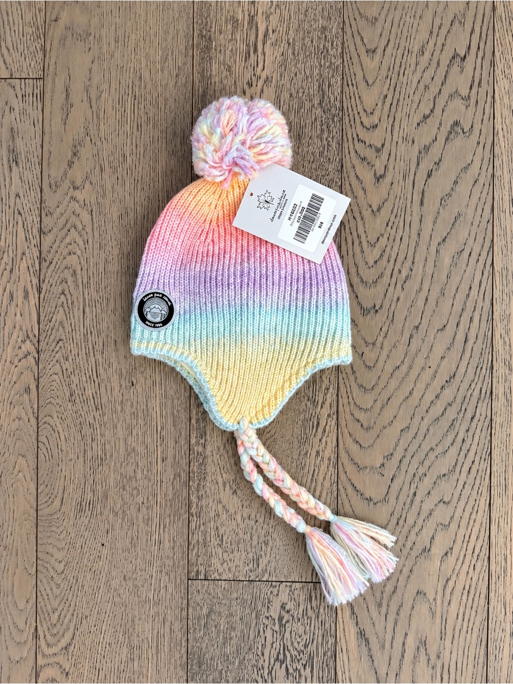 NWT Deux par Deux Pastel Rainbow Pom Pom Earflap Hat
